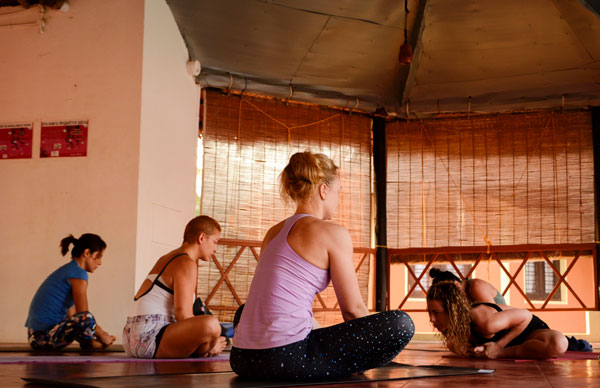 Yoga retreat in India Ahstanga Yoga class 1